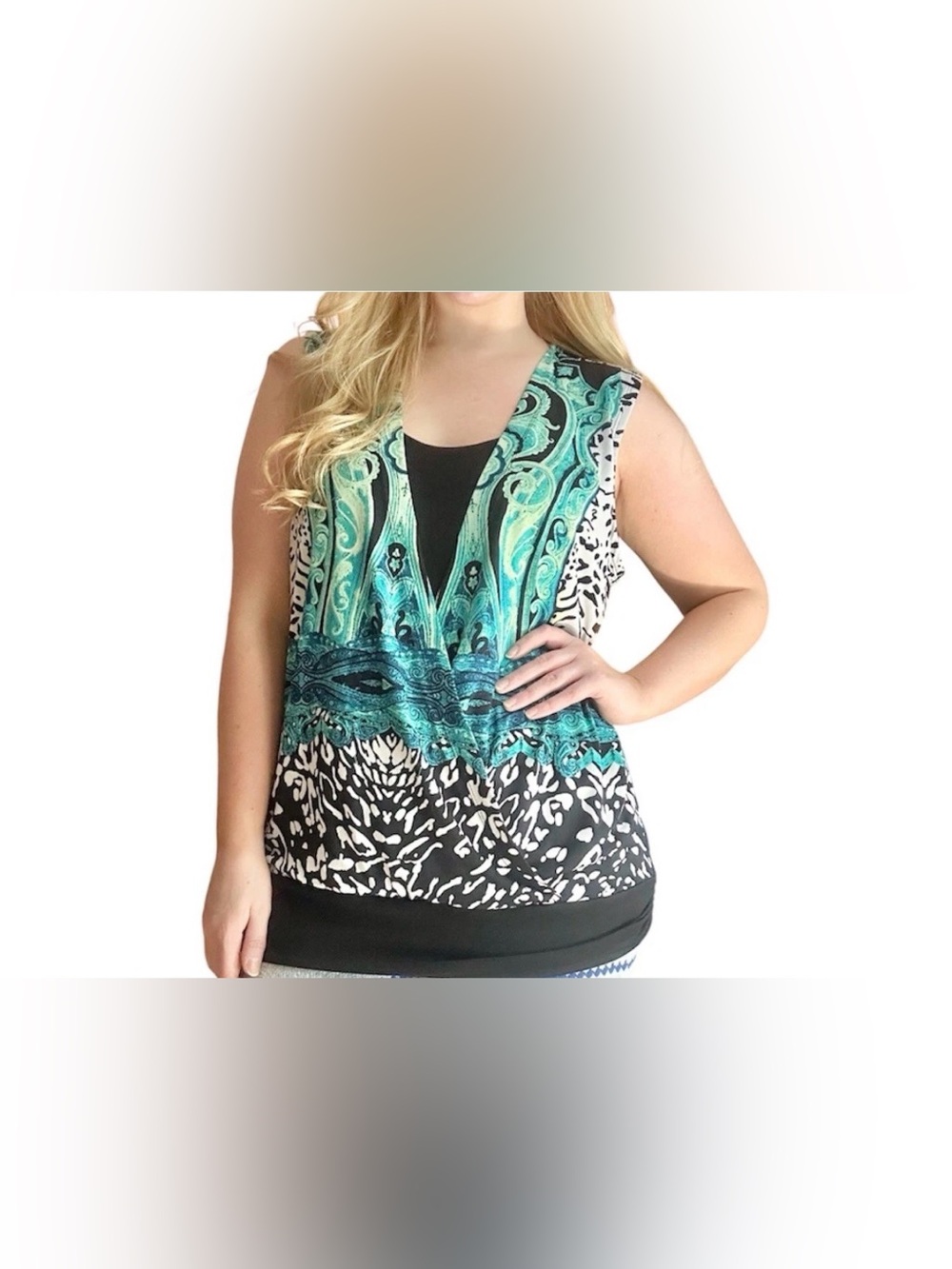 Style & Co Women’s XL Sleeveless Blouse Cheetah Colorful Inner Tank Y2K 2000s